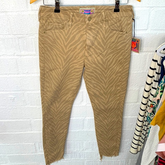 Mother The Looker Ankle Fray Sweet Stripes Skinny Animal Print Tan Jeans - Picture 3 of 10
